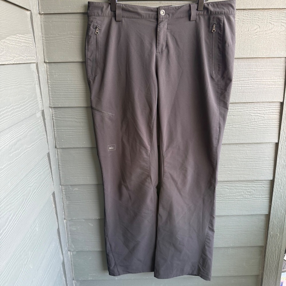 REI Co-op Soft Shell Hiking Pants Women's 14 Gray Stretch Trail Outdoor Zip